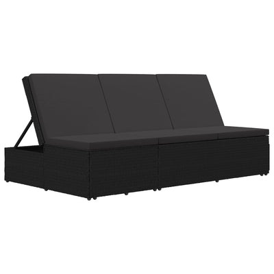 Convertible Sun Bed with Cushion Poly Rattan Black Payday Deals