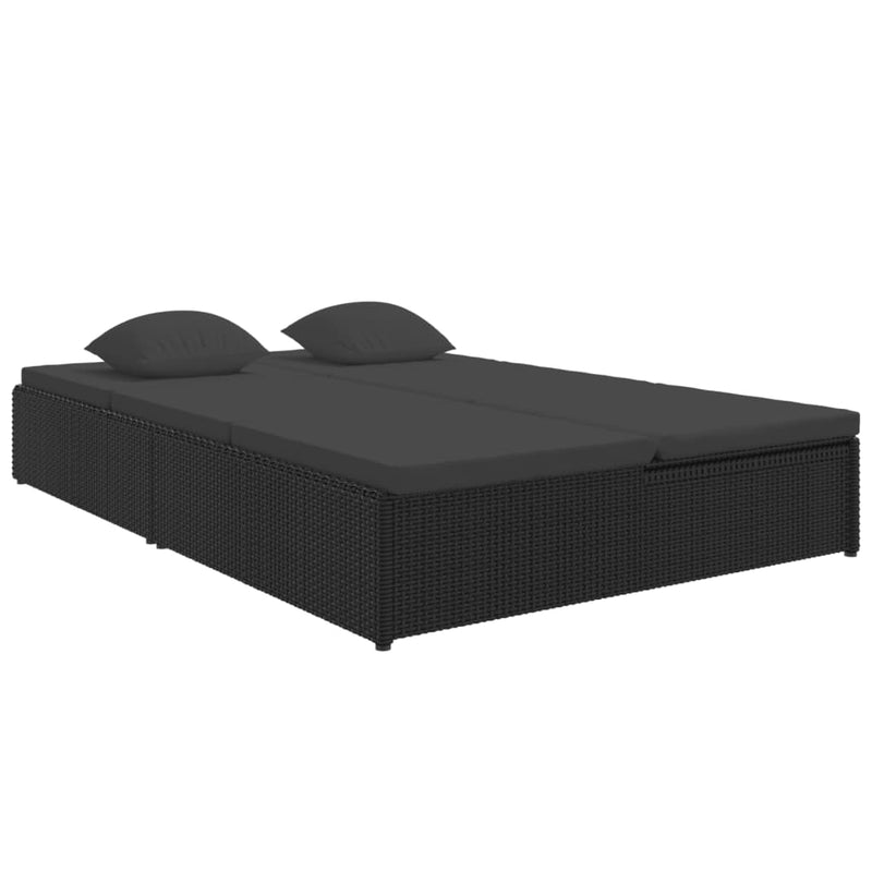 Convertible Sun Bed with Cushions Poly Rattan Black Payday Deals