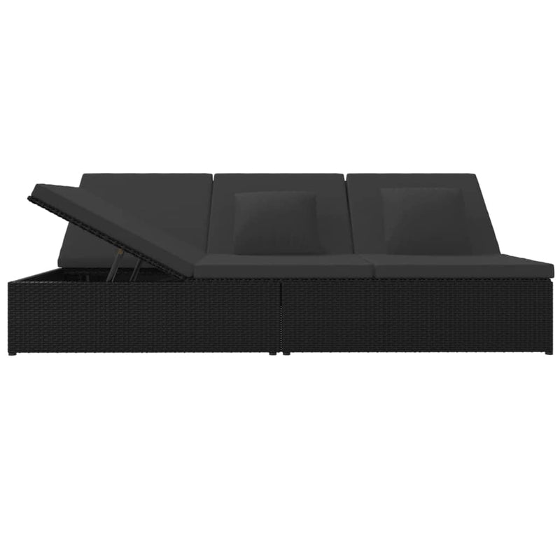 Convertible Sun Bed with Cushions Poly Rattan Black Payday Deals