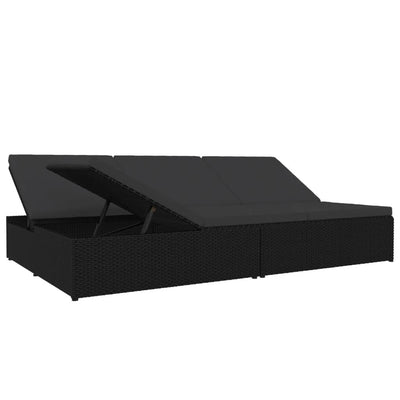 Convertible Sun Bed with Cushions Poly Rattan Black Payday Deals