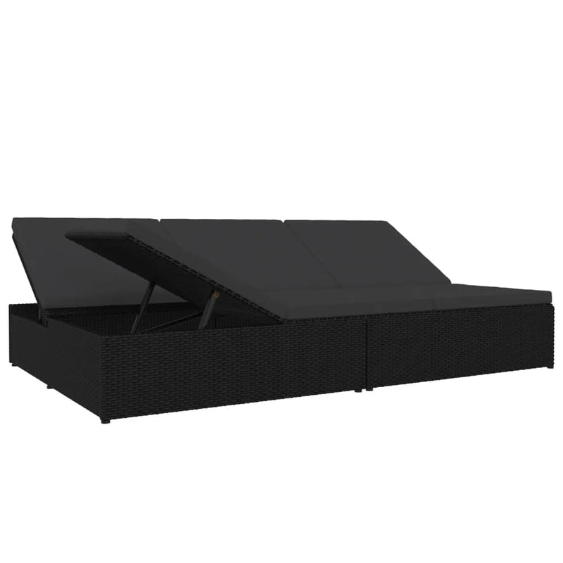Convertible Sun Bed with Cushions Poly Rattan Black Payday Deals