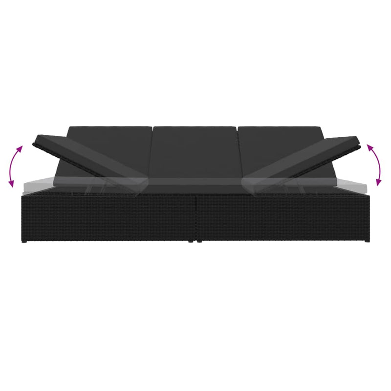 Convertible Sun Bed with Cushions Poly Rattan Black Payday Deals