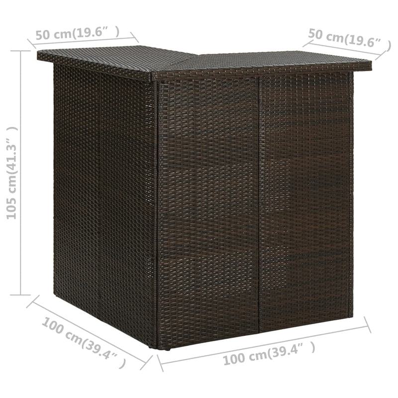 Corner Bar Table Brown 100x50x105 cm Poly Rattan Payday Deals