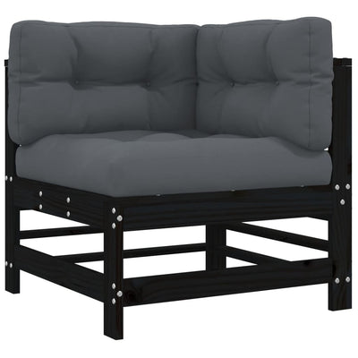 Corner Sofa with Cushions Black Solid Wood Pine Payday Deals