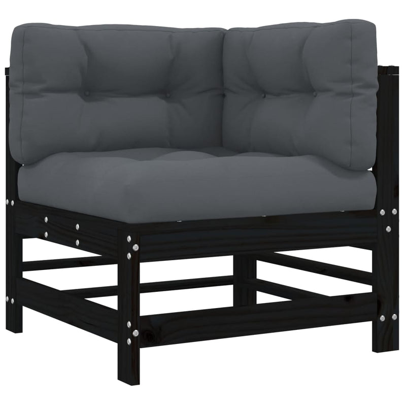 Corner Sofa with Cushions Black Solid Wood Pine Payday Deals