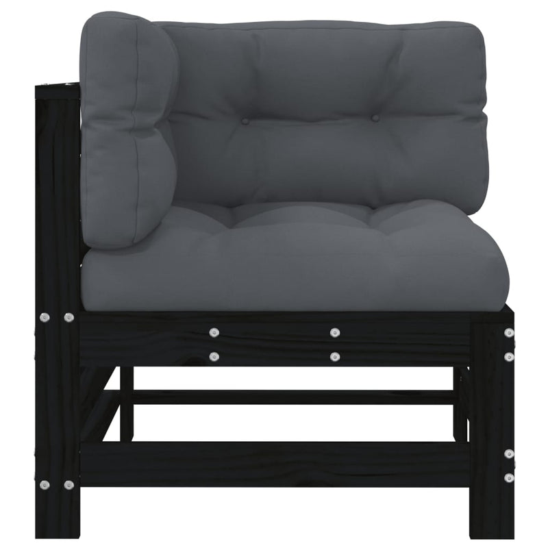 Corner Sofa with Cushions Black Solid Wood Pine Payday Deals