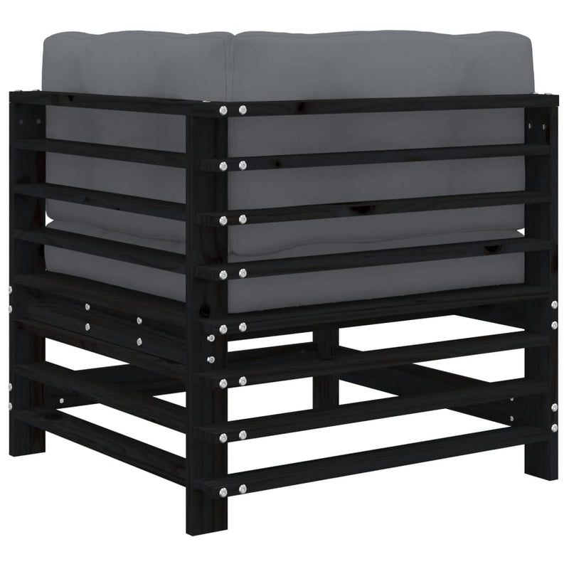 Corner Sofa with Cushions Black Solid Wood Pine Payday Deals