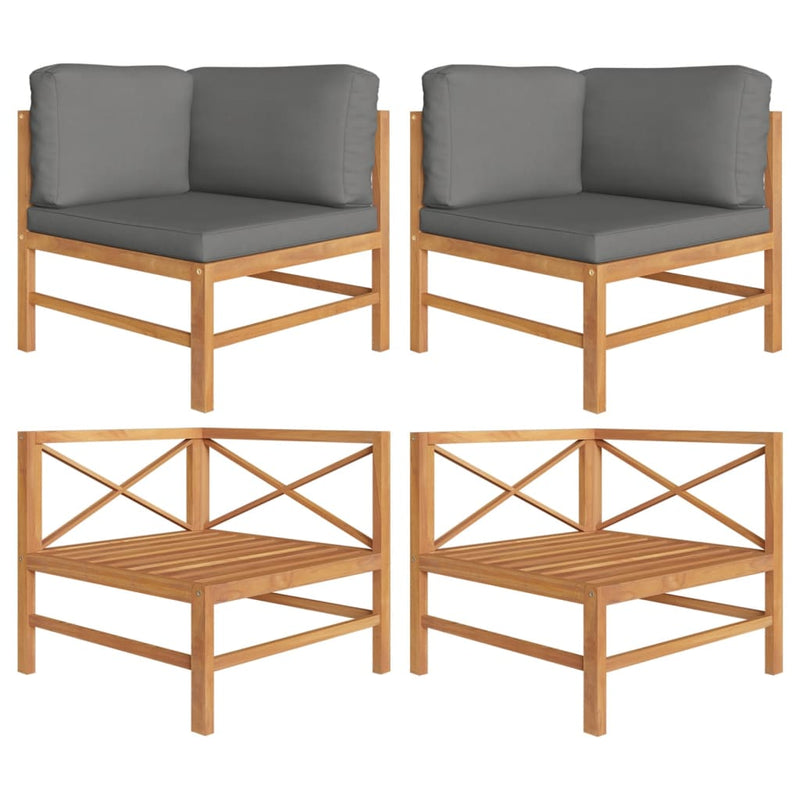 Corner Sofas 2 pcs with Dark Grey Cushions Solid Teak Wood Payday Deals