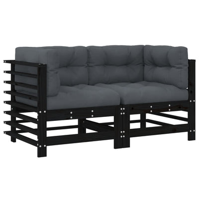 Corner Sofas with Cushions 2 pcs Black Solid Wood Pine Payday Deals