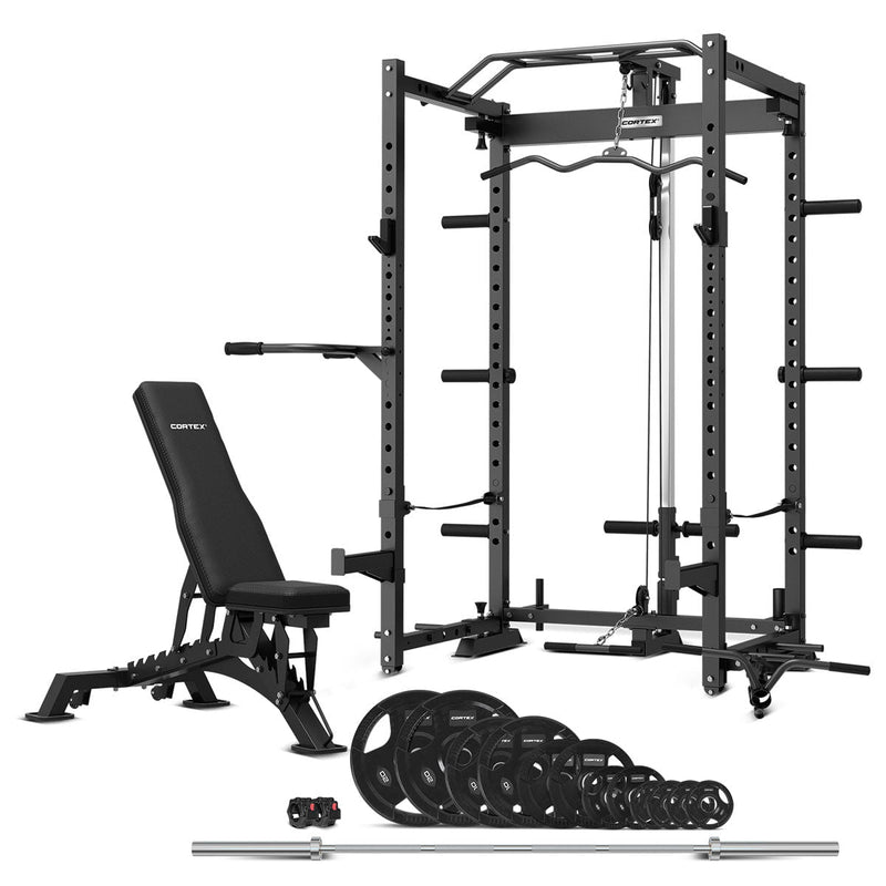 Cortex PR4 Folding Power Rack with 100kg Olympic Tri-Grip Weight, Bar and Bench Set Payday Deals