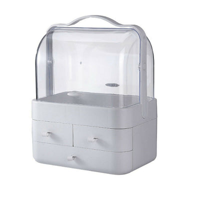 Cosmetics Storage Boxes Portable Dust-proof Makeup Jewelry Case Desktop Drawer(White-White) Payday Deals