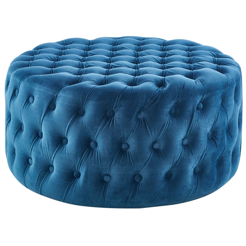 Cosmos Tufted Velvet Fabric Round Ottoman Footstools - Blue Payday Deals