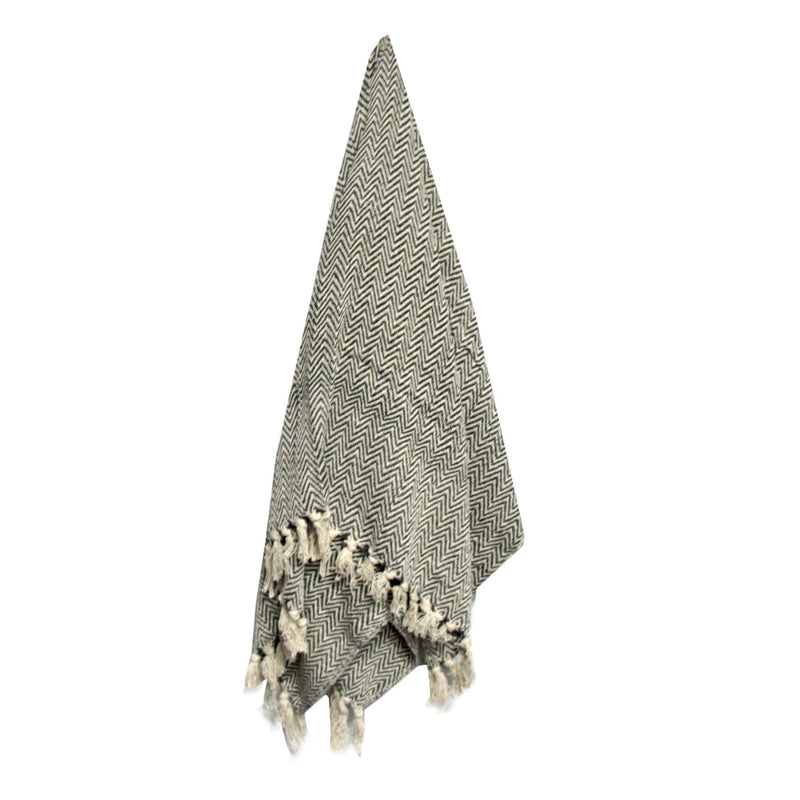 Cotton Fringe Throw Rug Chevron Charcoal Payday Deals