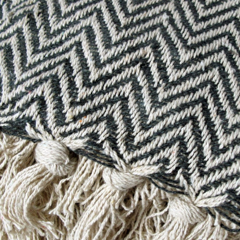 Cotton Fringe Throw Rug Chevron Charcoal Payday Deals