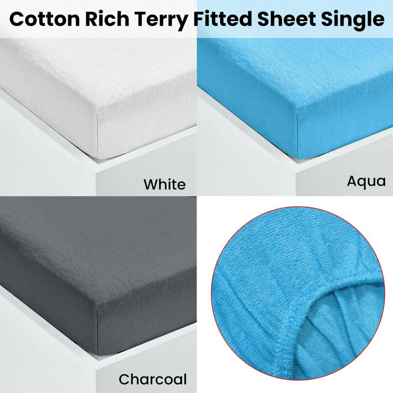 Cotton Rich Terry Fitted Sheet Single Aqua Payday Deals