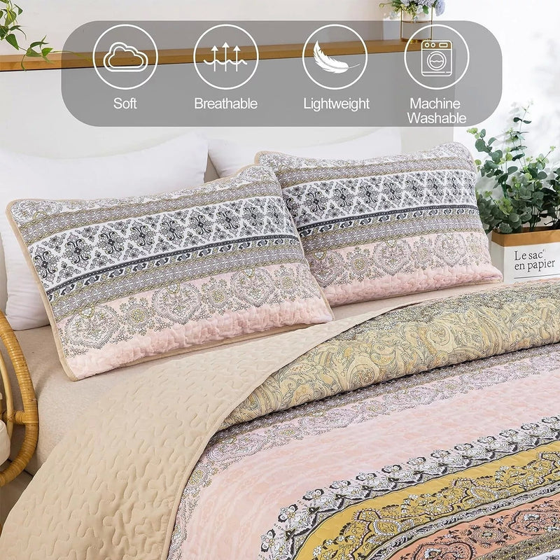 Crafted Quilted Bedspread and Pillowcases Set: A Testament to Skilled Craftsmanship - Queen size Payday Deals