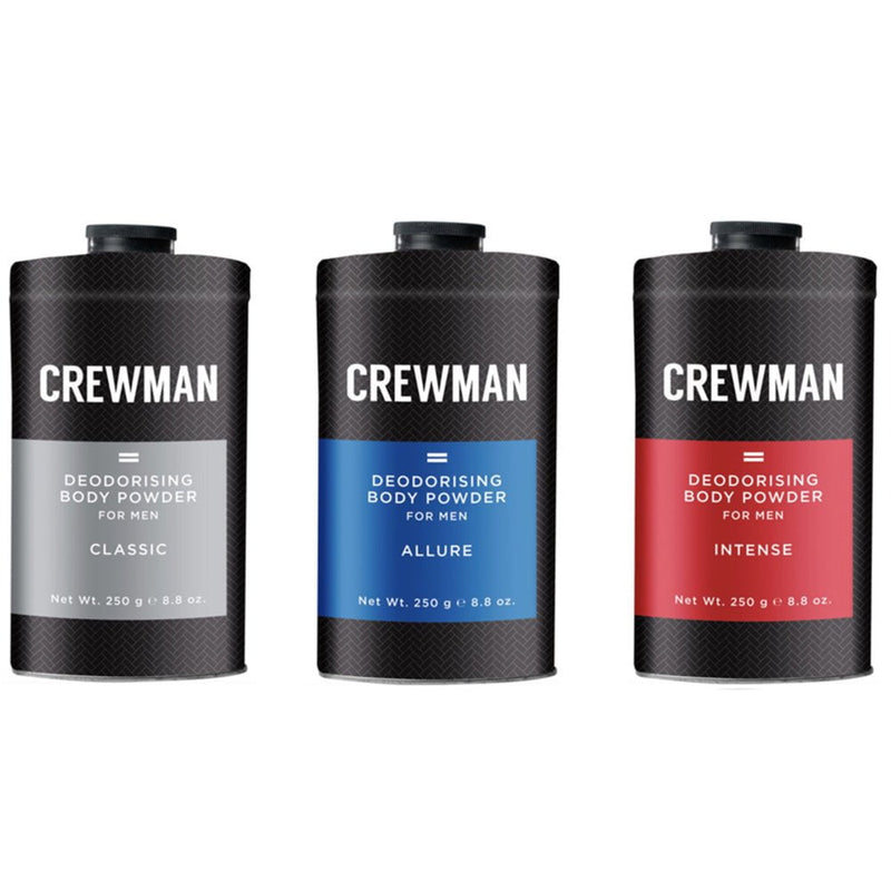 Crewman Mens 3 Pack 250g Talc Free Body Powder Classic Allure and Intense Payday Deals