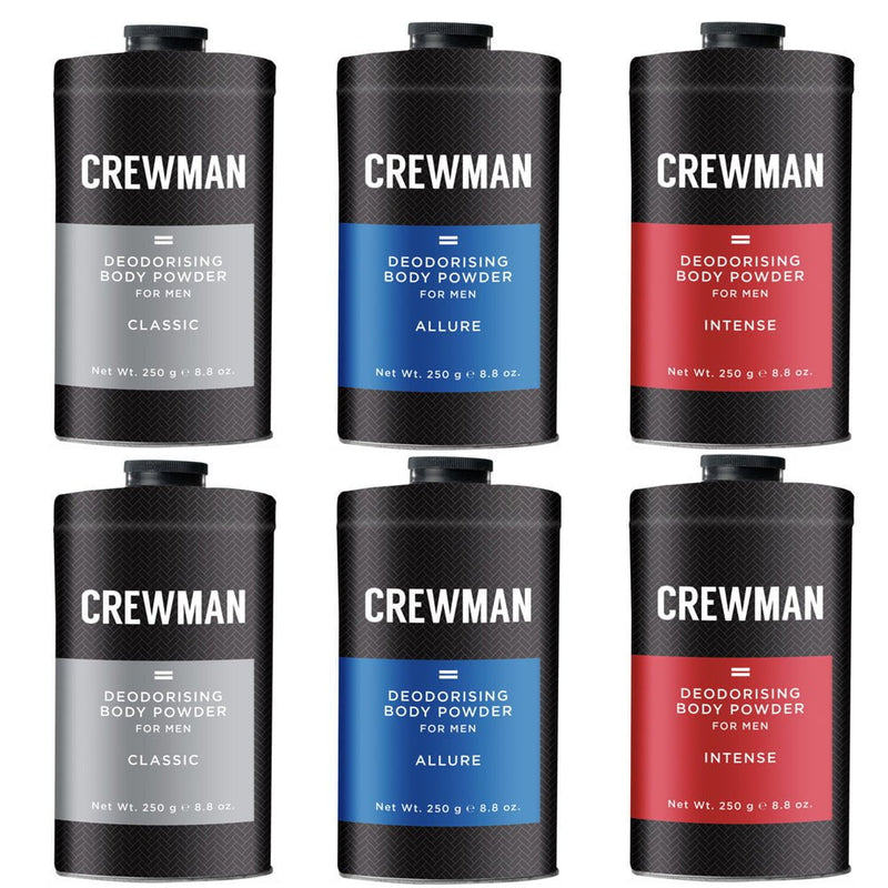 Crewman Mens Mixed 6 Pack 250g Talc Free Body Powder Classic Allure and Intense Payday Deals