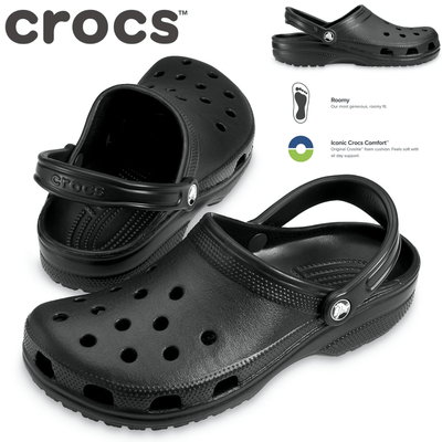 Crocs Classic Clogs Roomy Fit Sandal Clog Sandals Slides Waterproof - Black - Mens US 6/Womens US 8 Payday Deals