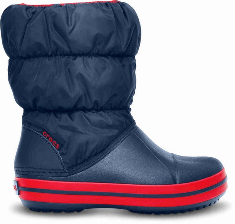 Crocs Kids Winter Puff Boot Childrens Boys Girls Warm Puffer - Navy/Red  - US C8 Payday Deals
