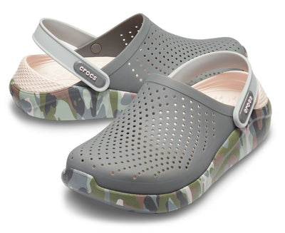 Crocs LiteRide Graphic Clogs Sandals Shoes Slides - Charcoal/Camouflage Payday Deals