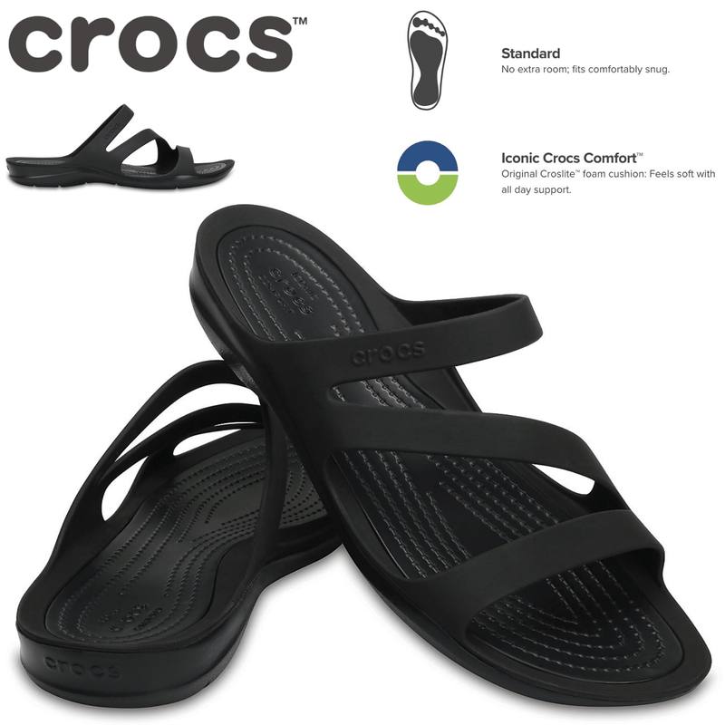 Crocs Womens Swiftwater Sandals Flip Flops Thongs - Black/Black Payday Deals