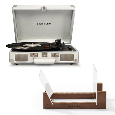 Crosley Cruiser Bluetooth Portable Turntable - White Sands + Bundled Crosley Record Storage Display Stand Payday Deals