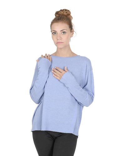 Crown of Edinburgh Cashmere Women's Cashmere Boatneck Sweater in Sky blue - XL Payday Deals