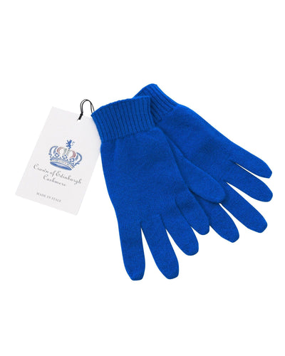 Crown of Edinburgh Cashmere Women's Cashmere Womens Short Gloves - Italian Craftsmanship in Blue - M Payday Deals