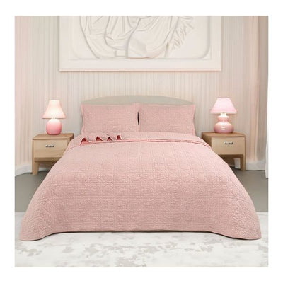 Crystal Rose 100% Cotton Quilted 3 pcs Bedspread Coverlet Set King