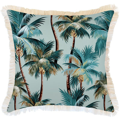 Cushion Cover-Coastal Fringe-Palm Trees Seafoam-60cm x 60cm Payday Deals