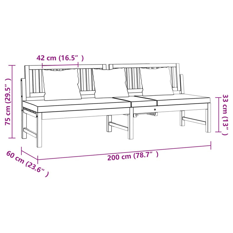 Day Bed with Cream Cushion 200x60x75 cm Solid Wood Acacia Payday Deals