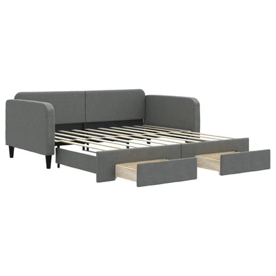 Daybed with Trundle and Drawers Dark Grey 92x187 cm Single Size Fabric Payday Deals