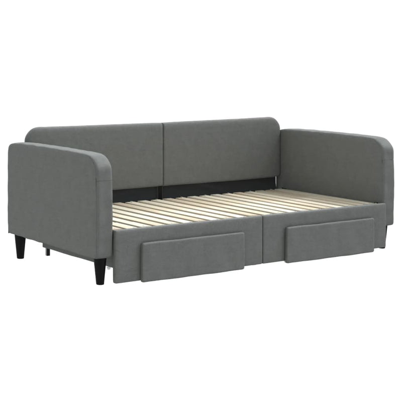 Daybed with Trundle and Drawers Dark Grey 92x187 cm Single Size Fabric Payday Deals