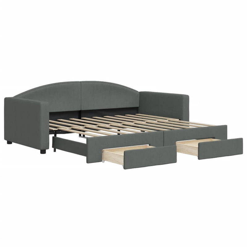 Daybed with Trundle and Drawers Dark Grey 92x187 cm Single Size Fabric Payday Deals