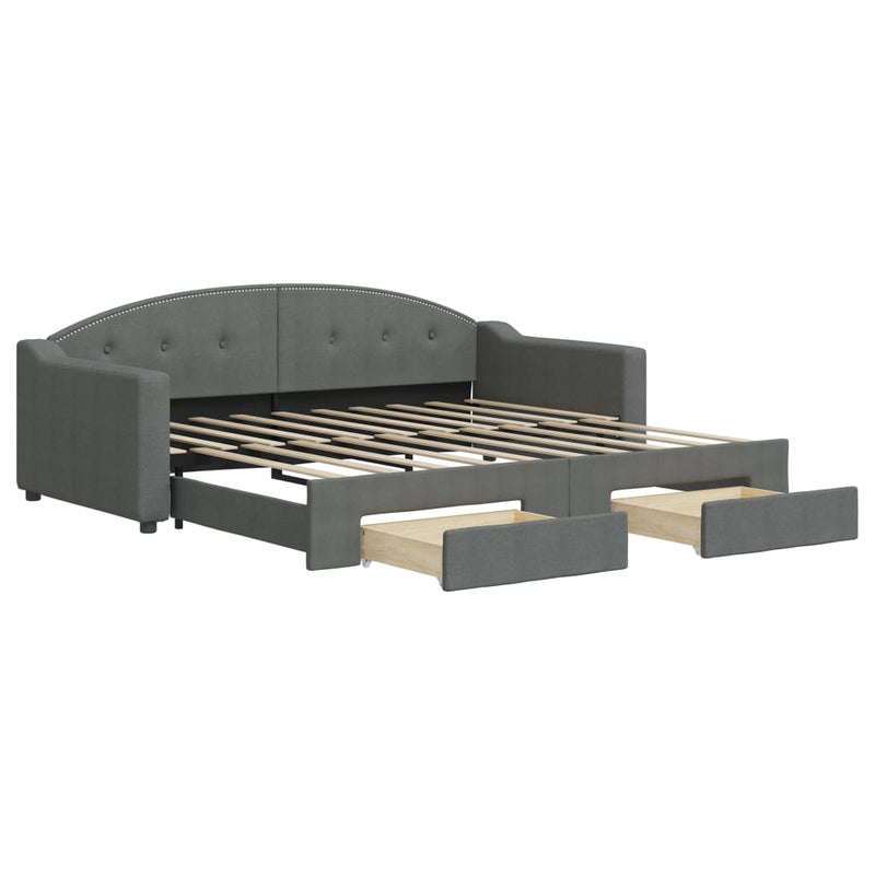 Daybed with Trundle and Drawers Dark Grey 92x187 cm Single Size Fabric Payday Deals