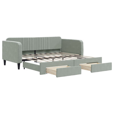 Daybed with Trundle and Drawers Light Grey 90x190 cm Velvet Payday Deals