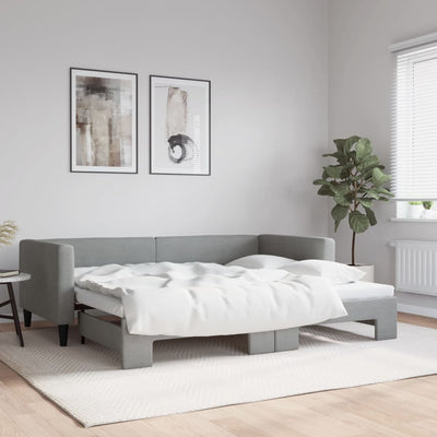 Daybed with Trundle Light Grey 90x190 cm Fabric Payday Deals