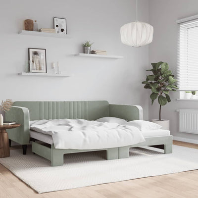 Daybed with Trundle Light Grey 90x190 cm Velvet