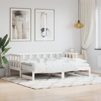 Daybed with Trundle White 92x187 cm Single Size Solid Wood Pine