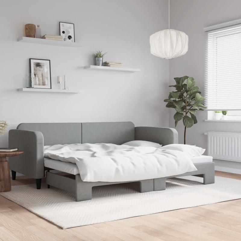 Daybed with Trundle without Mattress Light Grey 90x190 cm Payday Deals
