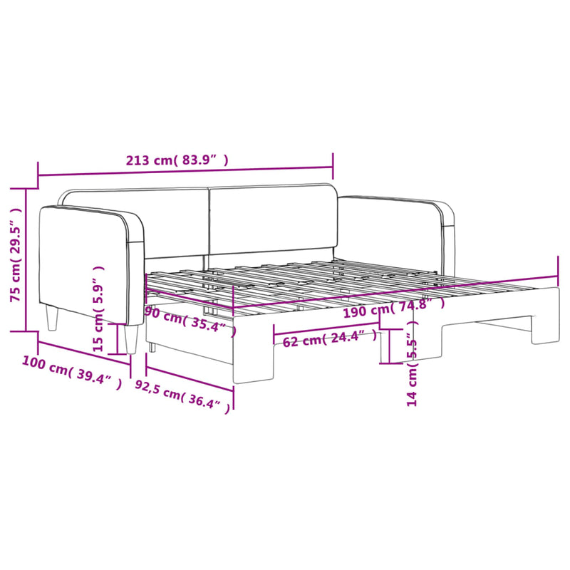 Daybed with Trundle without Mattress Light Grey 90x190 cm Payday Deals