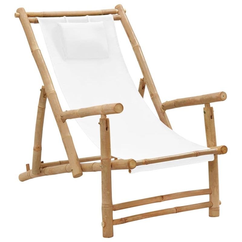Deck Chair Bamboo and Canvas Cream White Payday Deals