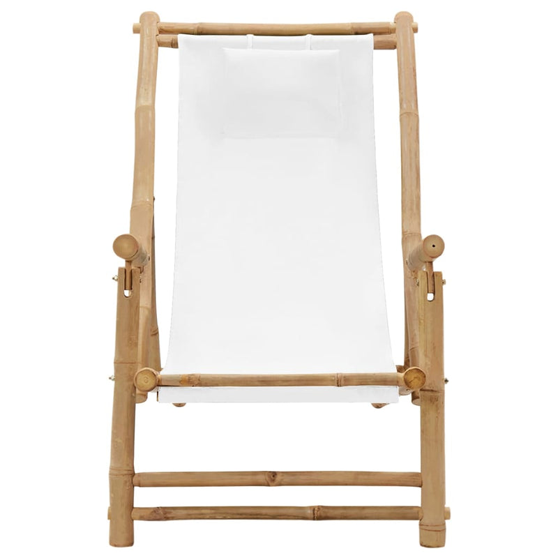 Deck Chair Bamboo and Canvas Cream White Payday Deals