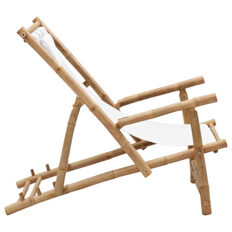 Deck Chair Bamboo and Canvas Cream White Payday Deals
