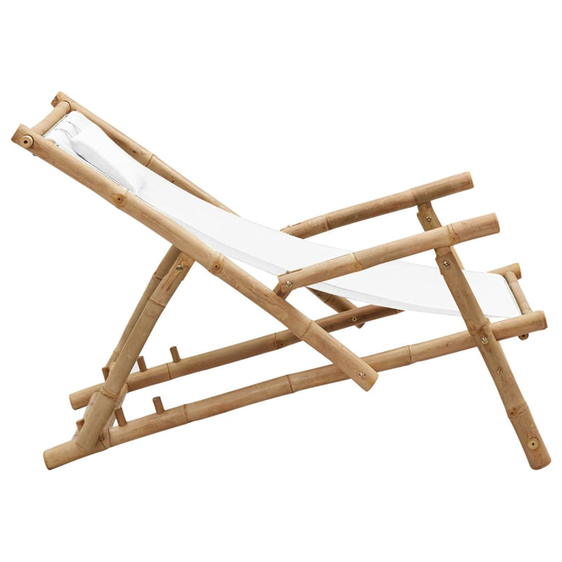 Deck Chair Bamboo and Canvas Cream White Payday Deals