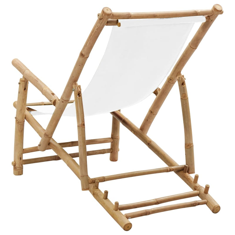 Deck Chair Bamboo and Canvas Cream White Payday Deals