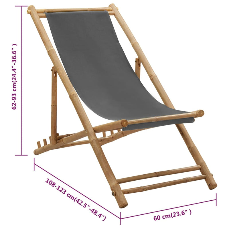 Deck Chair Bamboo and Canvas Dark Grey Payday Deals
