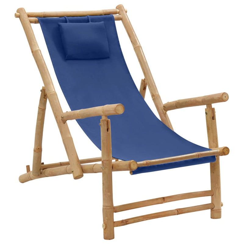 Deck Chair Bamboo and Canvas Navy Blue Payday Deals