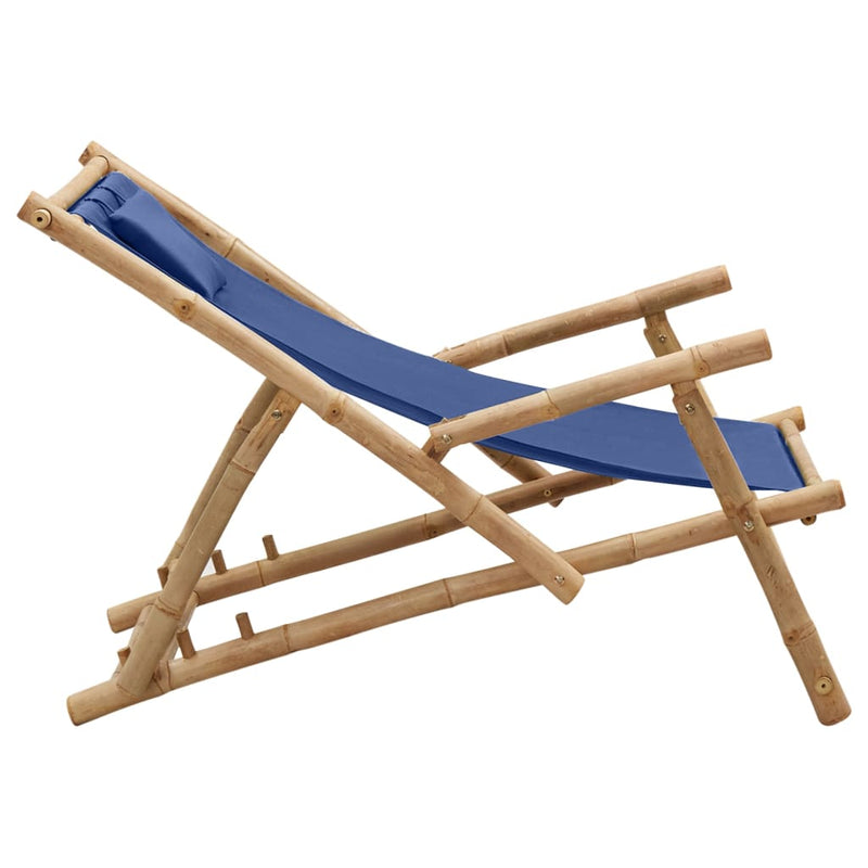 Deck Chair Bamboo and Canvas Navy Blue Payday Deals